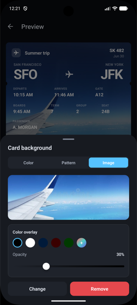 Recolor a pass card background